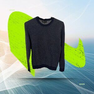 RW&Co Medium Men’s Crew Neck Block Printed Sweater in Navy Blue and Grey Boxs